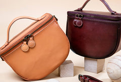 Handmade Genuine Leather Round Handbag Bag Crossbody Bag Shoulder Bag Purse For Women - EverHandmade