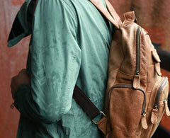 Cool Brown Mens Leather Backpack Travel Backpacks Cool School Backpacks for men