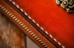 Handmade Leather Tibetan Tooled Mens billfold Wallet Cool Small Chain Wallet Biker Wallet for Men