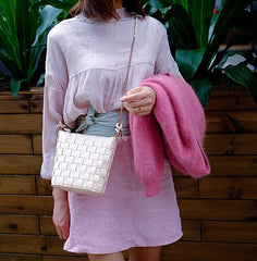 Cute Leather Beige Braided Womens Small Crossbody Purse Mini Shoulder Bag for Women
