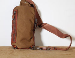 Handmade Genuine Leather Mens Cool Chest Bag Sling Bag Crossbody Bag Travel Bag Hiking Bag for men