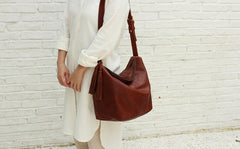 Vintage LEATHER WOMEN Bucket Bag SHOULDER BAG Purse with Tassel FOR WOMEN