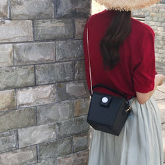 Cute Leather Black Womens Mini Box Purse Handbag Barrel Shoulder Bag for Women