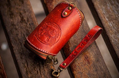 Handmade Leather Tooled Mens Cool Car Key Wallet Coin Wallet Pouch Car KeyChain for Men
