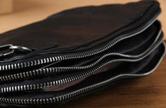 Handmade Genuine Leather Mens Cool Long Leather Wallet Zipper Clutch Wristlet Wallet for Men