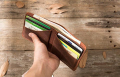 Brown Cool Leather Mens Small Wallet Bifold Vintage Slim billfold Wallet for Men