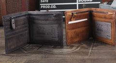 Handmade Genuine Leather Mens Cool Billfold Leather Wallet Men billfold Wallets Bifold for Men