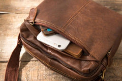 Cool Small Leather Black Mens Messenger Bags Shoulder Bags  for Men