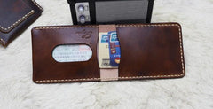Leather Mens Slim Front Pocket Bifold Small Wallets License Wallet for Men