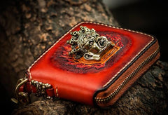 Mah¨¡k¨¡la Leather Brown Small Biker Wallet Mens Cool billfold Chain Wallet Trucker Wallet with Chain