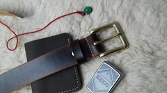 Handmade Vintage Red Brown Leather Mens Belt Leather Belt for Men