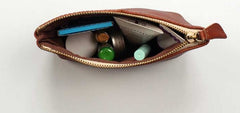 Vintage LEATHER Womens Zipper Wallet Change Wallet Makeup Pouches FOR Women