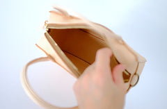 Handmade Leather Beige Womens Small Handbag Shoulder Bag Crossbody Purse for Women