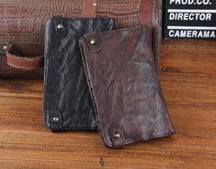 Handmade Leather Mens Cool Long Leather Wallet Bifold Clutch Wallet for Men