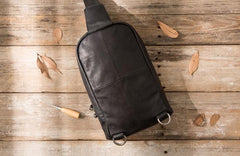 Leather Mens Black Shoulder Sling Backpack Sling Bag Sling Backpack for men