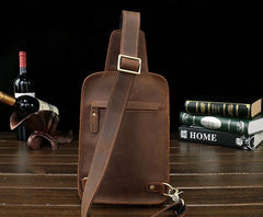 Vintage Leather Mens Sling Shoulder Bags Sling Bag Chest Bag Sling Backpack for men