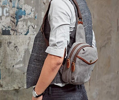 Cool Gray Canvas Mens Sling Bag Chest Bag One Shoulder Packs for men