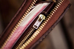 Handmade Leather Tooled Ganesh Mens Chain Biker Wallets Cool Leather Wallet Zipper Long Wallets for Men