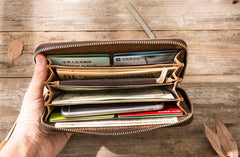 Cool Leather Mens Braided Long Zipper Clutch Wallets Long Wallet for Men