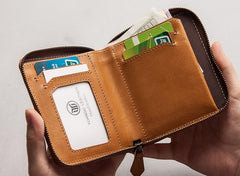 Vintage Leather Mens Small Wallet Zipper billfold Wallet for Men