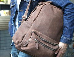 Vintage Coffee Leather Mens Backpacks Travel Backpacks Laptop Backpack for men