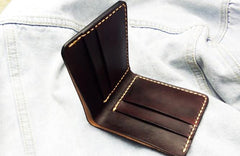 Leather Mens billfold Coffee Front Pocket Bifold Small Wallets Card Wallet for Men