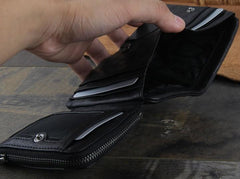 Genuine Leather Mens Cool billfold Punk Rock Leather Wallet Men Small Wallets Trifold for Men