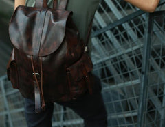 Cool Black Coffee Mens Leather Backpack Travel Backpack School Backpacks for men