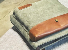 Mens Canvas Leather Square Side Bag Messenger Bag Canvas Shoulder Bag for Men