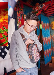 Folk Canvas Leather Mens Sling Bag Chest Bag One Shoulder Pack for men