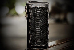 Handmade Leather Mens Chain Biker Wallet Leather Clutch Wallet Cool Long Wallets for Men