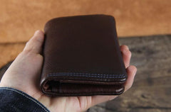 Handmade Genuine Leather Mens Cool Slim Leather billfold Wallet Men Small Wallets Bifold for Men