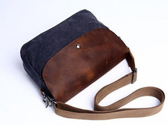 Mens Waxed Canvas Leather Small Side Bag Canvas Messenger Courier Bags for Men