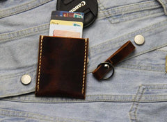 Leather Mens Slim Front Pocket Wallets Coffee Leather Cards Wallet for Men