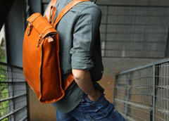 Brown Leather Mens Backpack Travel Backpacks Laptop Backpack for men