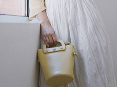 Cute Leather Yellow Womens Mini Bucket Purse Handbag Barrel Shoulder Bag for Women
