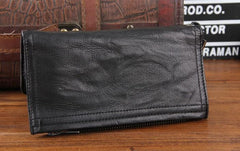 Genuine Leather Mens Cool Biker Chain Wallet Long Leather Wallet Slim Clutch Wristlet Wallet for Men