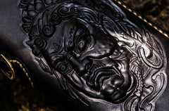 Handmade Leather Acalanatha Mens Tooled Chain Biker Wallet Cool Leather Wallet Long Clutch Wallets for Men
