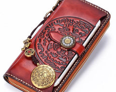 Handmade Leather Mens Chain Biker Wallet Cool Leather Wallet Long Phone Wallets for Men