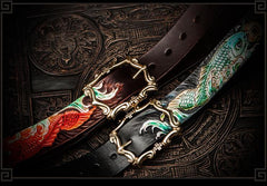 Handmade Leather Tooled Carp Mens Belt Cool Leather Men Belt for Men
