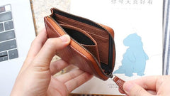 Leather Mens Zipper Small Wallet Slim Wallet Front Pocket Wallet billfold Card Wallet for Men