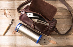 Cool Leather Mens Barrel Shoulder Bag Coffee Messenger Bags for Men