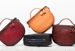 Handmade Genuine Leather Round Handbag Bag Crossbody Bag Shoulder Bag Purse For Women - EverHandmade