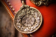 Handmade Leather Tibetan Tooled Mens billfold Wallet Cool Small Chain Wallet Biker Wallet for Men
