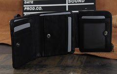 Genuine Leather Mens Cool billfold Punk Rock Leather Wallet Men Small Wallets Trifold for Men