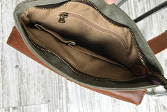 Mens Canvas Leather Square Side Bag Messenger Bag Canvas Shoulder Bag for Men