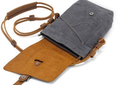 Cool Mens Waxed Canvas Leather Small Courier Bags Canvas Side Bags Messenger Bag for Men