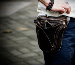Leather Belt Pouches Mens Small Cases Waist Bag Hip Pack Belt Bag for Men