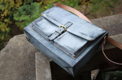 Handmade Vintage Leather Mens Cool Messenger Bags Gray Shoulder Bag for Men
