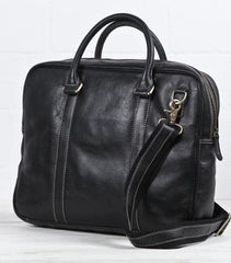 Cool Black Leather Mens Briefcase Work Bag Laptop Bag Business Bag for Men